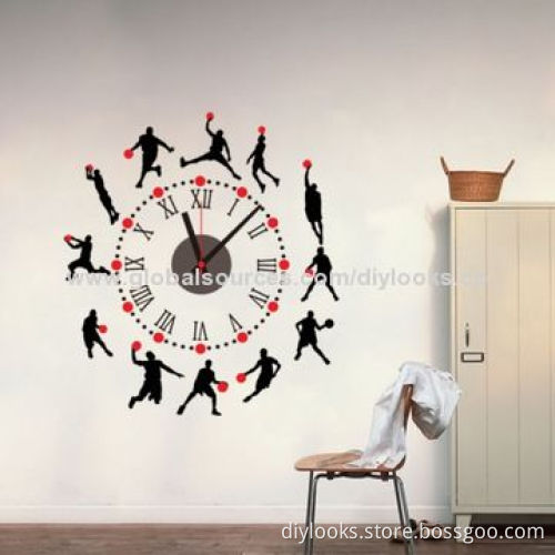 Creative Basketball Style DIY Three Dimensional Wall Sticker Clock Home Decoration, CD827